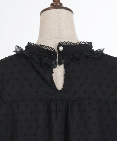 Flare Sleeve Dot Dobby Blouse