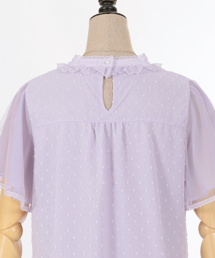 Flare Sleeve Dot Dobby Blouse