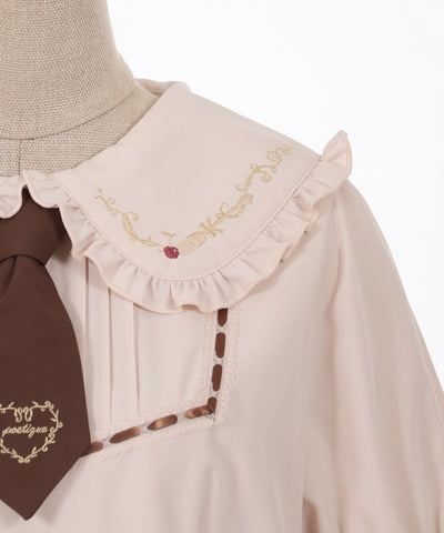 Retro Cafe Embroidery Puff Sleeve Blouse