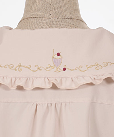 Retro Cafe Embroidery Puff Sleeve Blouse