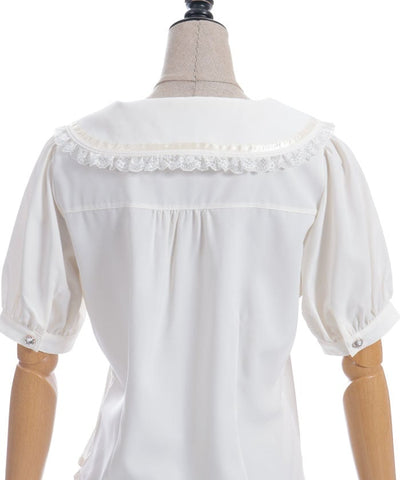 Tulip Embroidery Blouse with Ribbon