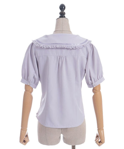 Tulip Embroidery Blouse with Ribbon