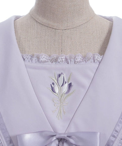Tulip Embroidery Blouse with Ribbon
