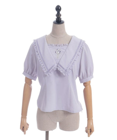 Tulip Embroidery Blouse with Ribbon