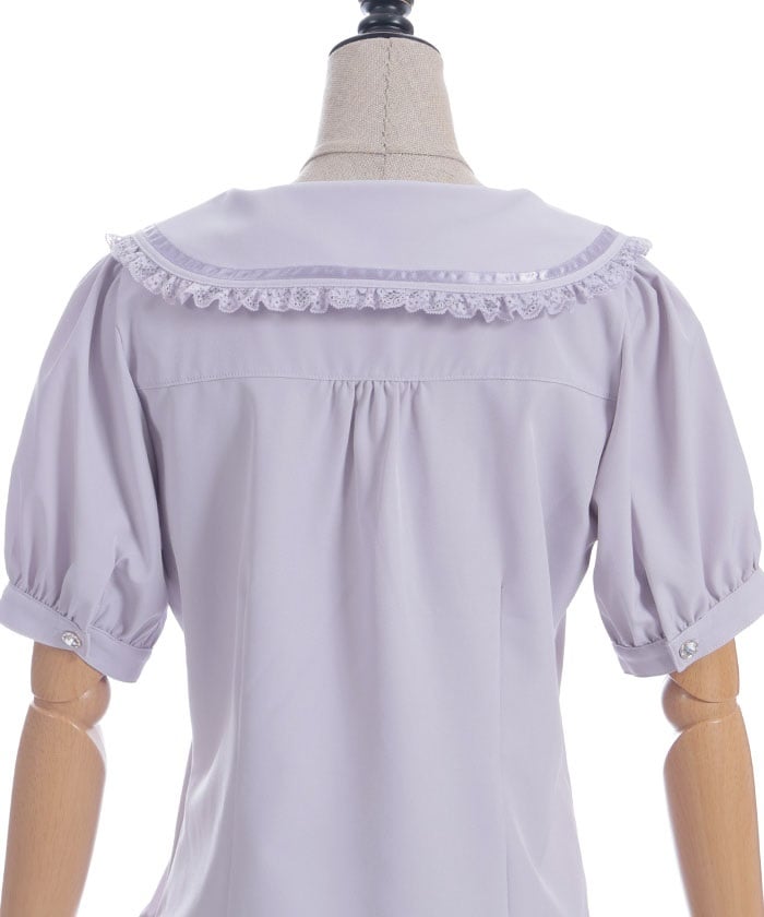 Tulip Embroidery Blouse with Ribbon