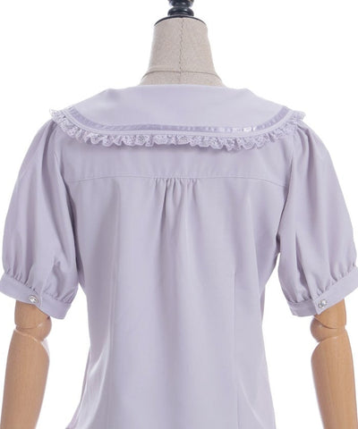 Tulip Embroidery Blouse with Ribbon