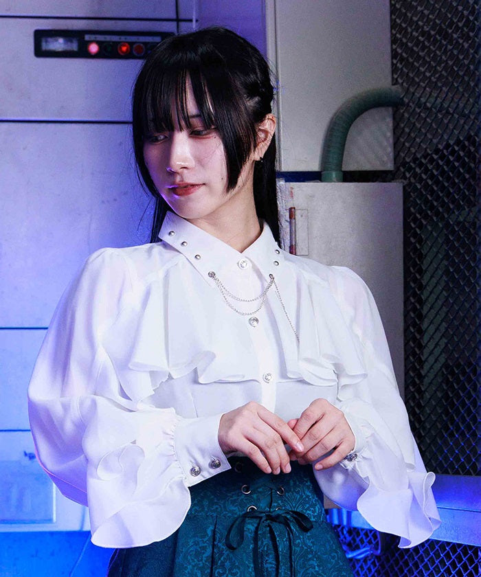 Cross Charm Ruffle Blouse