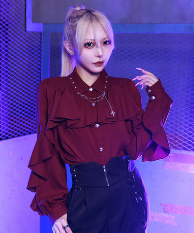 Cross Charm Ruffle Blouse