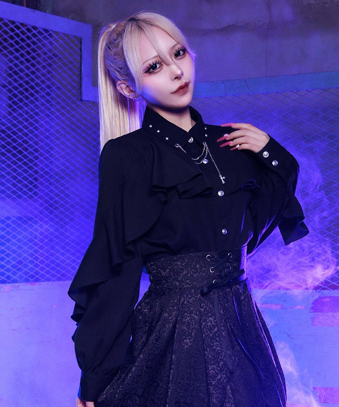 Cross Charm Ruffle Blouse