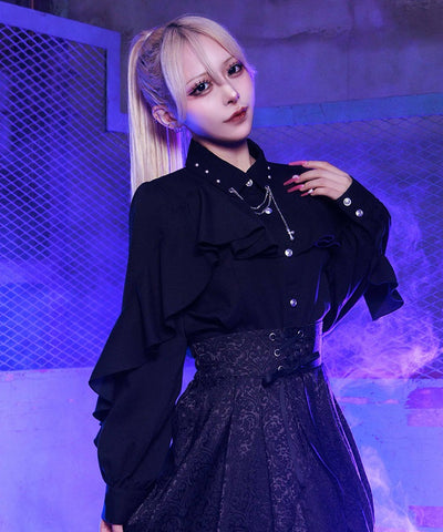 Cross Charm Ruffle Blouse