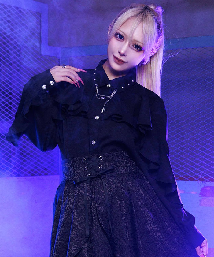 Cross Charm Ruffle Blouse