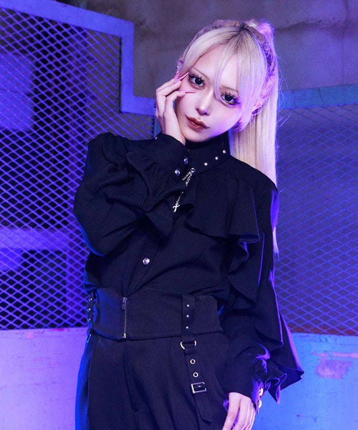 Cross Charm Ruffle Blouse