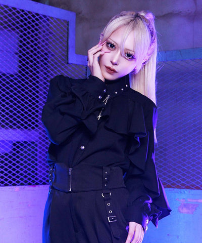 Cross Charm Ruffle Blouse