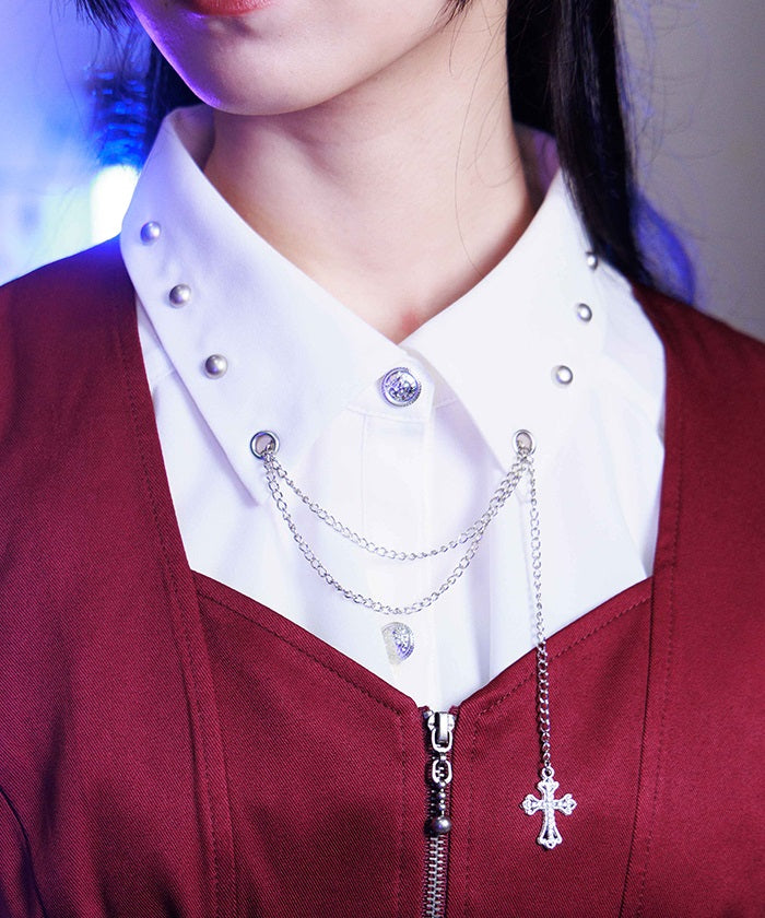 Cross Charm Ruffle Blouse