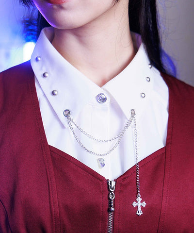 Cross Charm Ruffle Blouse