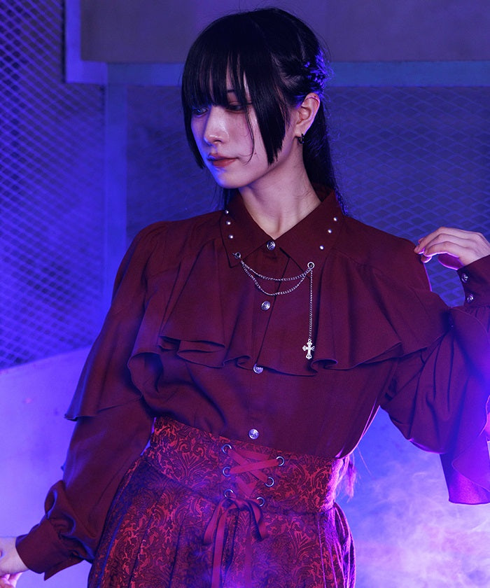 Cross Charm Ruffle Blouse