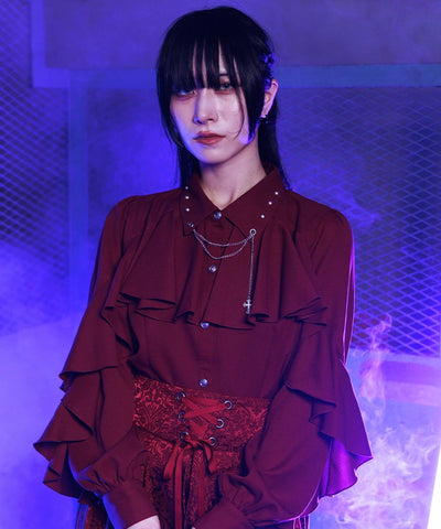 Cross Charm Ruffle Blouse