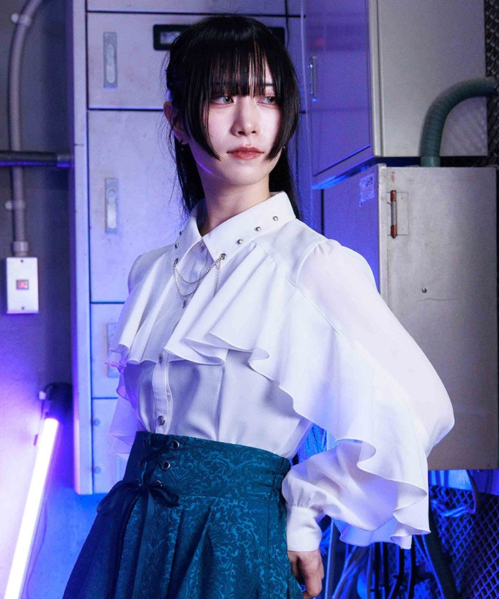 Cross Charm Ruffle Blouse