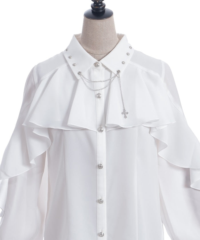 Cross Charm Ruffle Blouse
