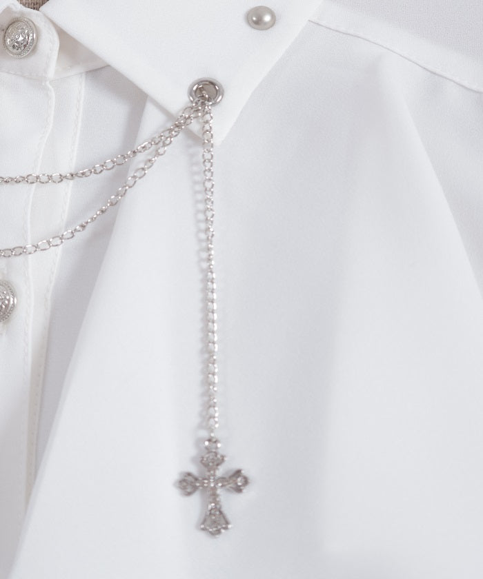 Cross Charm Ruffle Blouse