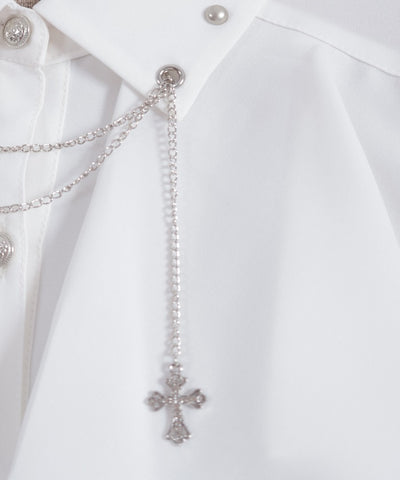 Cross Charm Ruffle Blouse