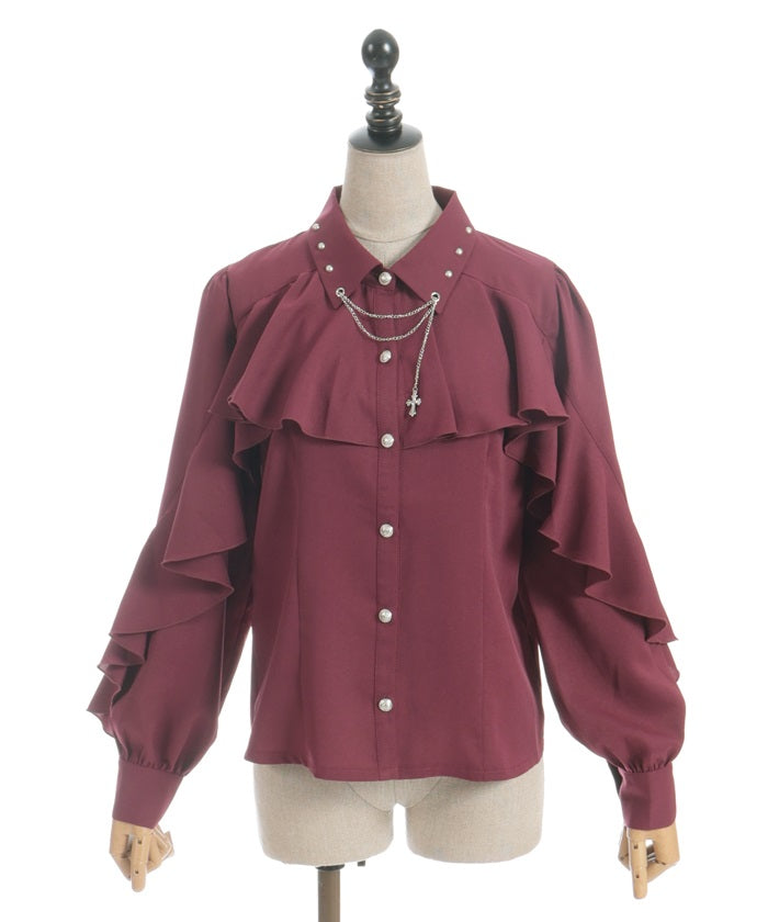 Cross Charm Ruffle Blouse