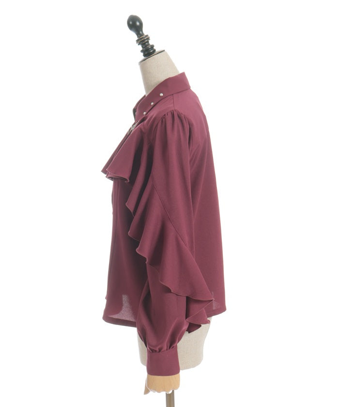 Cross Charm Ruffle Blouse