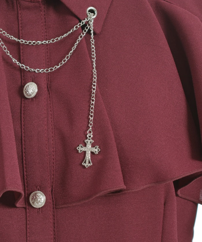 Cross Charm Ruffle Blouse