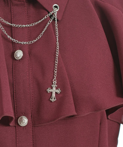 Cross Charm Ruffle Blouse