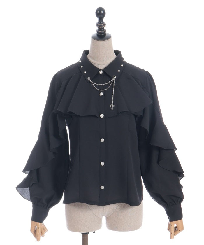 Cross Charm Ruffle Blouse