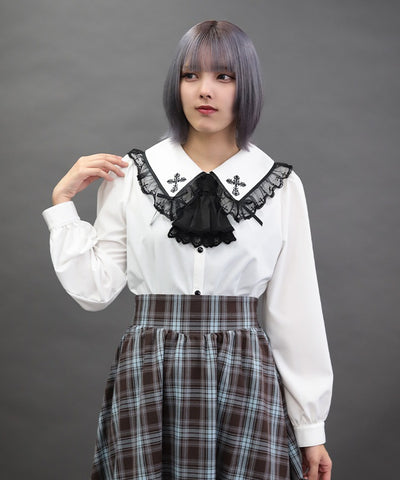 Cross Embroidery Big Collar Blouse