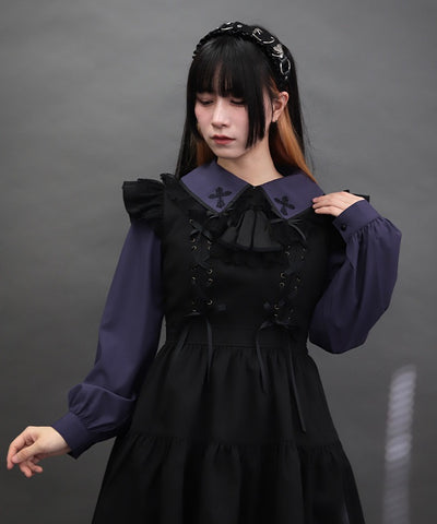 Cross Embroidery Big Collar Blouse