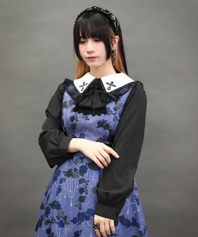 Cross Embroidery Big Collar Blouse