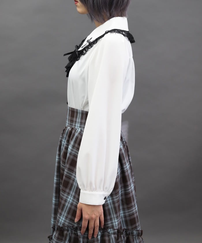 Cross Embroidery Big Collar Blouse