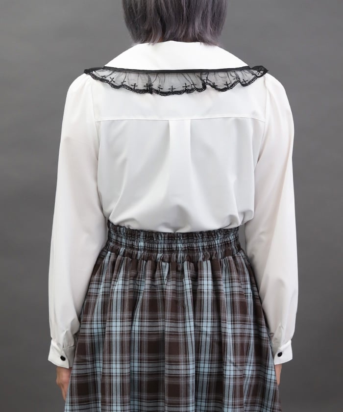 Cross Embroidery Big Collar Blouse