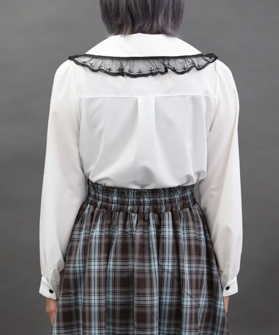 Cross Embroidery Big Collar Blouse