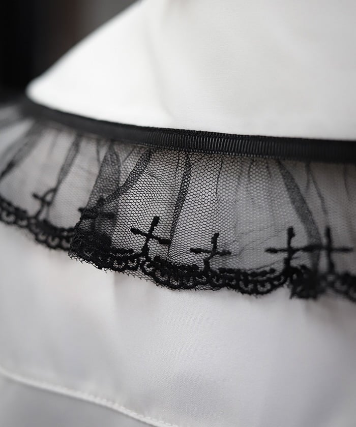 Cross Embroidery Big Collar Blouse