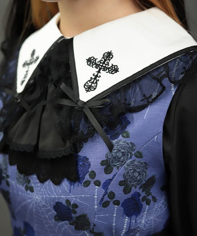 Cross Embroidery Big Collar Blouse