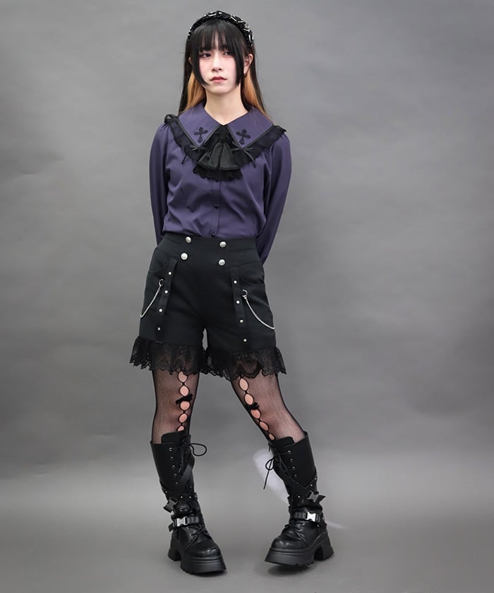 Cross Embroidery Big Collar Blouse