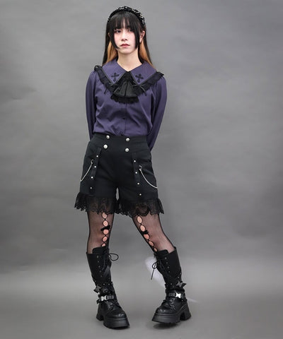 Cross Embroidery Big Collar Blouse