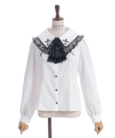 Cross Embroidery Big Collar Blouse
