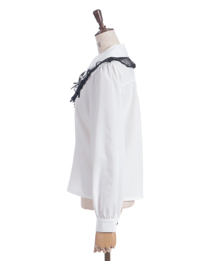 Cross Embroidery Big Collar Blouse