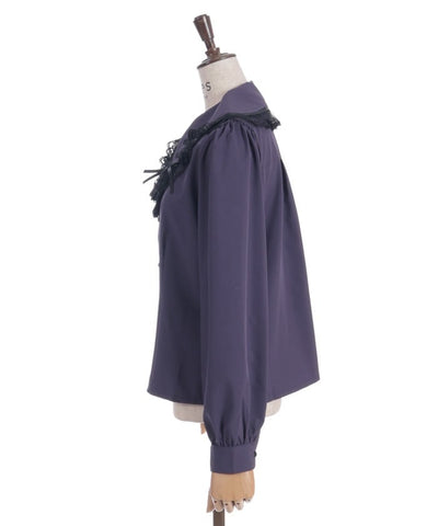 Cross Embroidery Big Collar Blouse