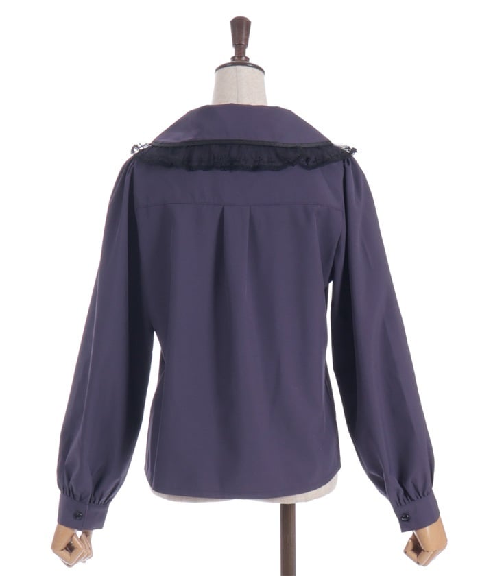 Cross Embroidery Big Collar Blouse