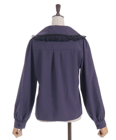 Cross Embroidery Big Collar Blouse