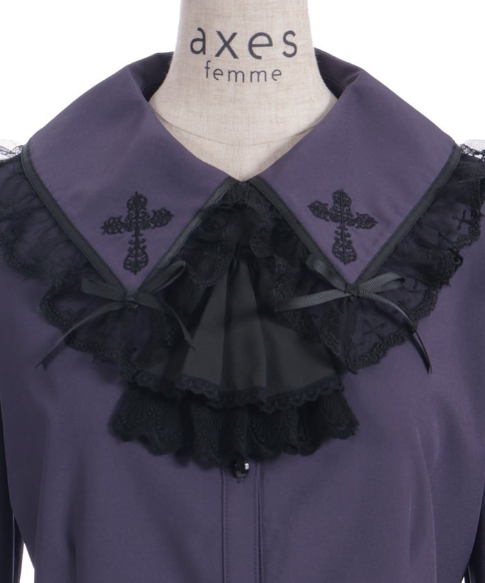 Cross Embroidery Big Collar Blouse