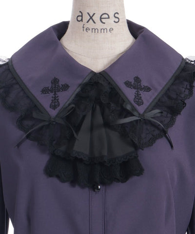 Cross Embroidery Big Collar Blouse