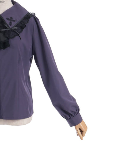 Cross Embroidery Big Collar Blouse