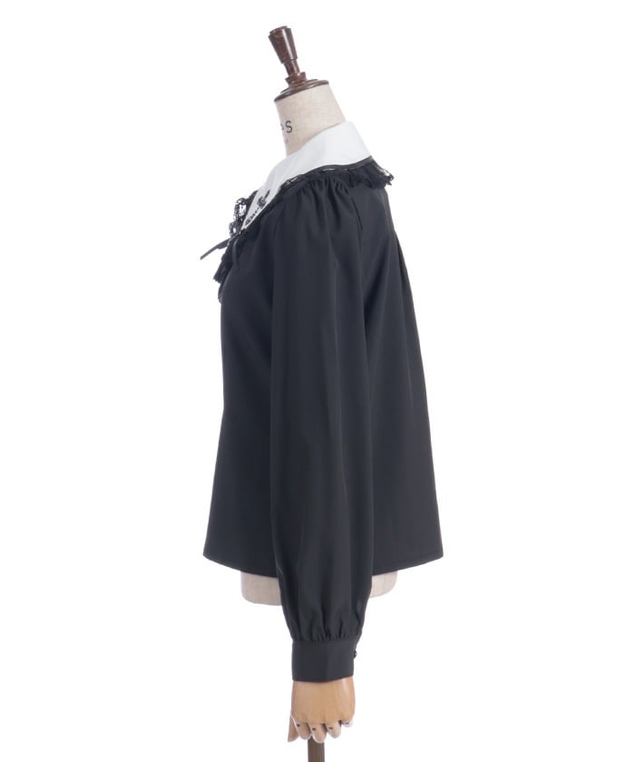 Cross Embroidery Big Collar Blouse