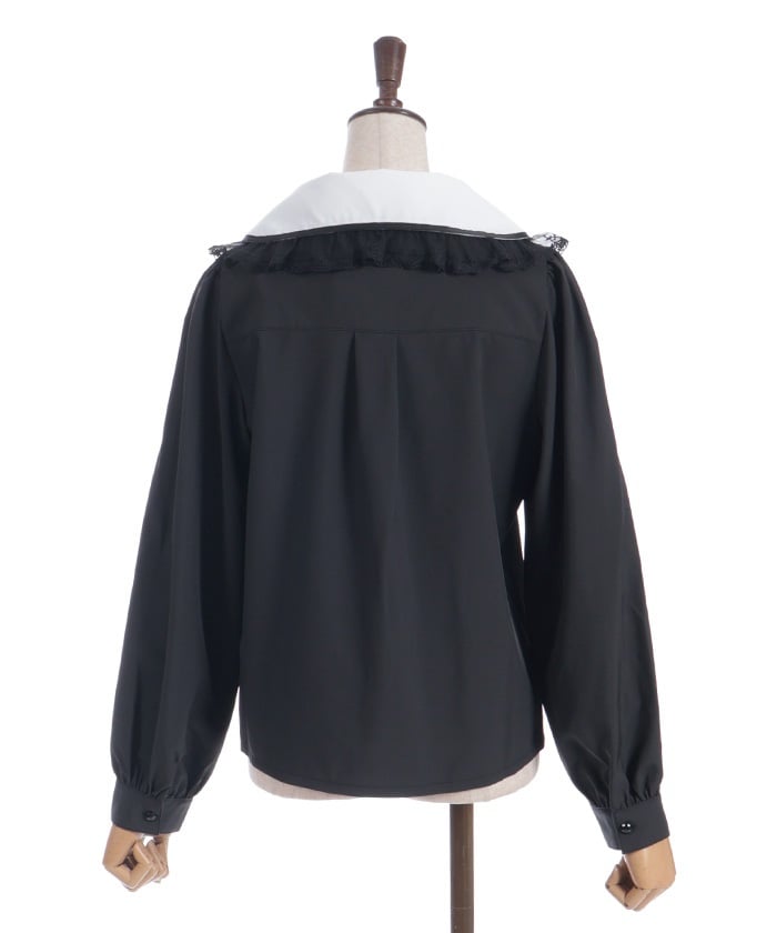 Cross Embroidery Big Collar Blouse